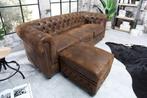 Chesterfield 3-zitsbank 205cm antiekbruin met knoopstiksel, Huis en Inrichting, Banken | Bankstellen, Ophalen of Verzenden, Nieuw