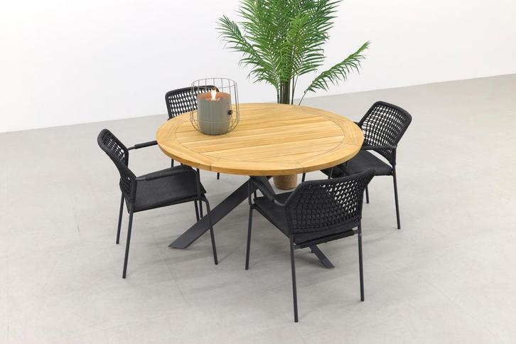 Taste Barista/Prado 130 cm. ronde tuinset - 5-delig, Tuin en Terras, Tuinsets en Loungesets, Tuinset, Nieuw, Hout, Verzenden