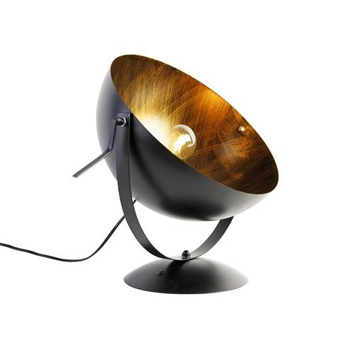Industriële tafellamp zwart met goud verstelbaar - Magna, Huis en Inrichting, Lampen | Tafellampen
