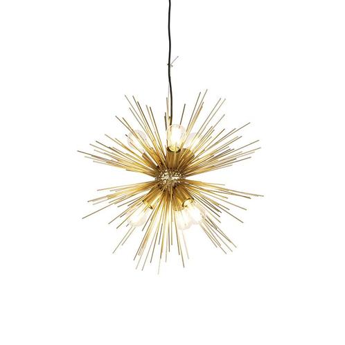 Art Deco hanglamp goud 6-lichts - Broom, Huis en Inrichting, Lampen | Hanglampen, Nieuw, Overige materialen, 75 cm of meer