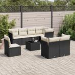 vidaXL 9-delige Loungeset met kussens poly rattan zwart, Tuin en Terras, Verzenden, Nieuw, Rotan, Loungeset