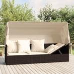 vidaXL Loungebed met luifel en kussens poly rattan bruin, Tuin en Terras, Ligbedden, Verzenden, Nieuw