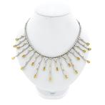 Witgouden collier met gele saffier en diamant; Ca. 2,00 c..., Gebruikt, Overige kleuren, Ophalen of Verzenden, Met edelsteen