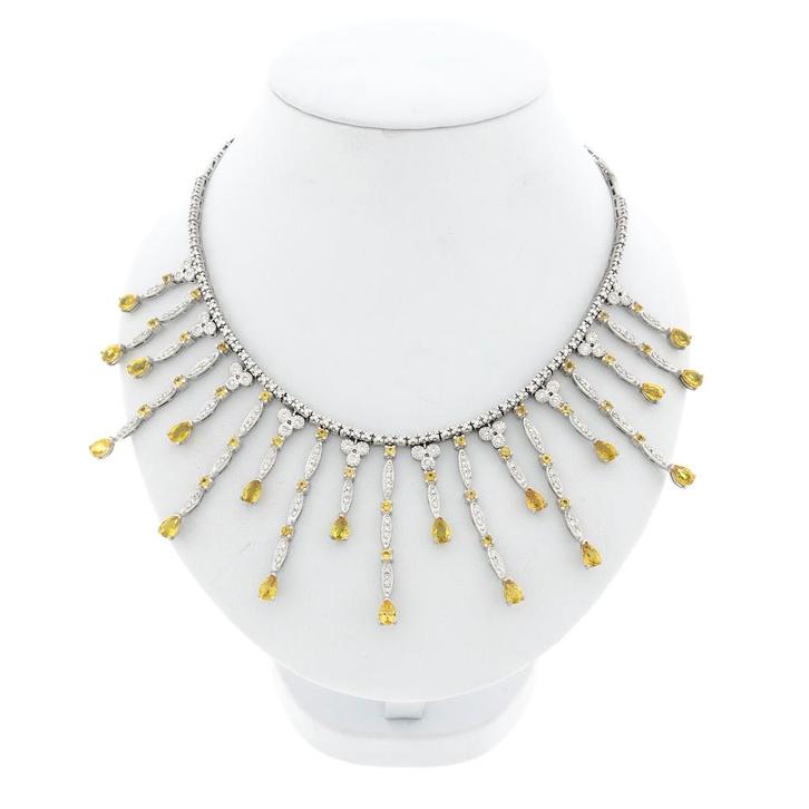 Witgouden collier met gele saffier en diamant; Ca. 2,00 c..., Sieraden, Tassen en Uiterlijk, Kettingen, Overige kleuren, Gebruikt