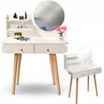 Stijlvolle make-up tafel met ronde spiegel en 2 lades - W..., Huis en Inrichting, Tafels | Kaptafels, Ophalen of Verzenden, Nieuw