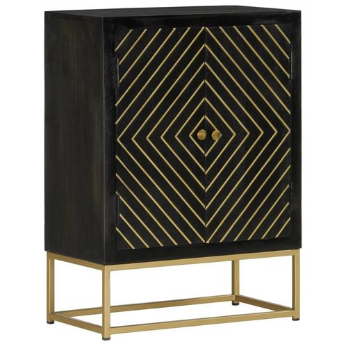 vidaXL Dressoir met 2 deuren 55x30x75 cm mangohout zwart en, Huis en Inrichting, Kasten | Dressoirs, 25 tot 50 cm, Nieuw, 50 tot 100 cm