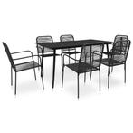 vidaXL 7-delige Tuinset katoenen touw en staal zwart, Verzenden, 6 zitplaatsen, Nieuw, Rvs