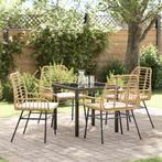 vidaXL 5-delige Tuinset met Eettafel en Kussens – Bruin Poly, Verzenden, Nieuw, Rotan, Tuinset
