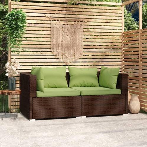 vidaXL Bank 2-zits met kussens poly rattan bruin, Tuin en Terras, Tuinsets en Loungesets, Nieuw, Rotan, Verzenden