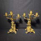 Kaarsenhouder (2) - Verguld brons - Bronzen kandelaars, Antiek en Kunst, Antiek | Klokken