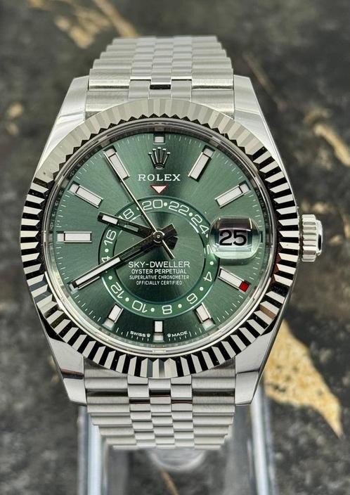 Rolex Sky-Dweller Green Dial - Jubilee 336934 - New 2025, Sieraden, Tassen en Uiterlijk, Horloges | Heren, Staal, Nieuw, Staal