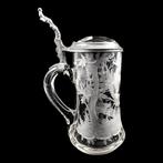 Antique German 0.5L crystal beer tankard engraved with a