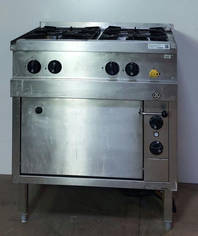 Occasion MKN 4-pits gas fornuis met elektrische oven, Zakelijke goederen, Horeca | Keukenapparatuur, Gebruikt, Ophalen