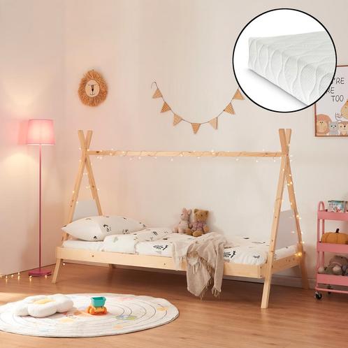 Kinderbed Siikajoki Tipi hoog uitvoering met matras 90x200 c, Huis en Inrichting, Slaapkamer | Matrassen en Bedbodems, Nieuw, Verzenden