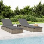 vidaXL Ligbedden 2 st met tafel poly rattan grijs, Verzenden, Nieuw