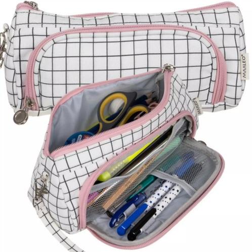 Maaleo Dubbele Uitbreidbare Etui - Wit Geruit - Twee Comp..., Sieraden, Tassen en Uiterlijk, Tassen | Rugtassen, Nieuw, Ophalen of Verzenden
