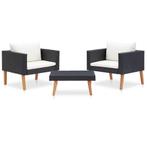 vidaXL 3-delige Loungeset met kussens poly rattan zwart, 3 zitplaatsen, Nieuw, Loungeset, Verzenden