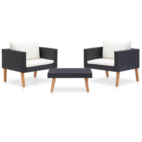 vidaXL 3-delige Loungeset met kussens poly rattan zwart, Tuin en Terras, Tuinsets en Loungesets, Loungeset, Nieuw, 3 zitplaatsen