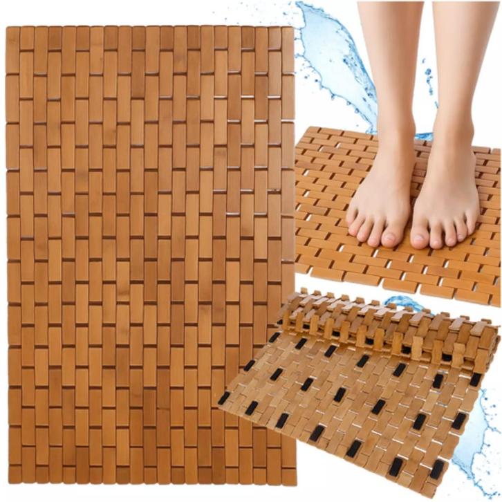 Ruhhy bamboe badmat 80x50 cm – antislip en waterproof, Huis en Inrichting, Badkamer | Badtextiel en Accessoires, Nieuw, Ophalen of Verzenden