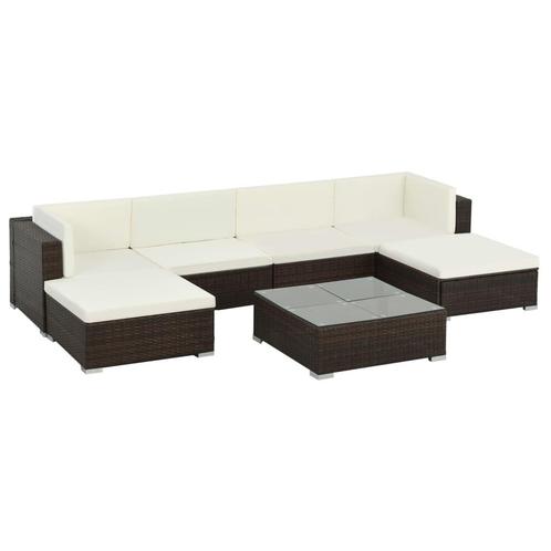 vidaXL 7-delige Loungeset met kussens poly rattan bruin, Tuin en Terras, Tuinsets en Loungesets, Loungeset, Nieuw, 7 zitplaatsen