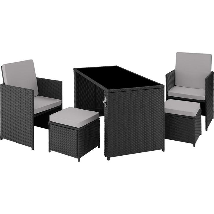 Wicker zitgroep Palermo 2+2+1 - zwart / grijs, Tuin en Terras, Tuinsets en Loungesets, Verzenden