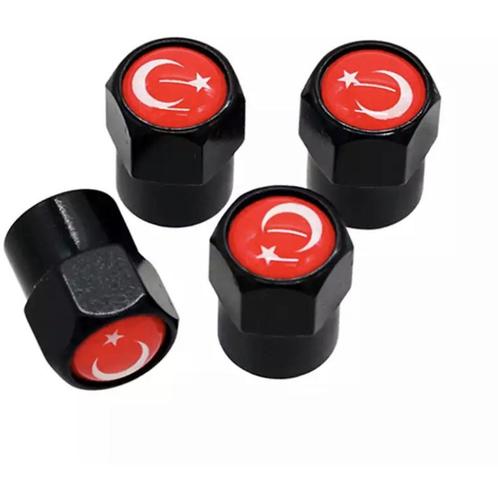 TT-products ventieldoppen aluminium Turkse vlag zwart 4, Auto diversen, Auto-accessoires, Ophalen of Verzenden