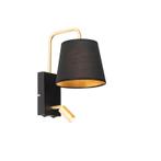 Moderne wandlamp zwart en goud met leeslamp - Renier, Nieuw, Kunststof, Modern