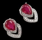 Robijn - Zilver, Oorbellen Heart of Royal Rubies:, Antiek en Kunst