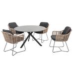 Belmond Locarno dining tuinset 130 cm rond 5 delig HPL, Ophalen of Verzenden, Nieuw