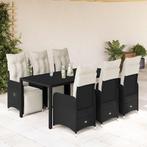 vidaXL 7-delige Bistroset met kussens poly rattan zwart, Verzenden, Nieuw, Rotan, 6 zitplaatsen
