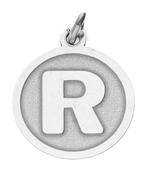 Zilveren Letter R rond mat en glans kettinghanger, Nieuw, Verzenden