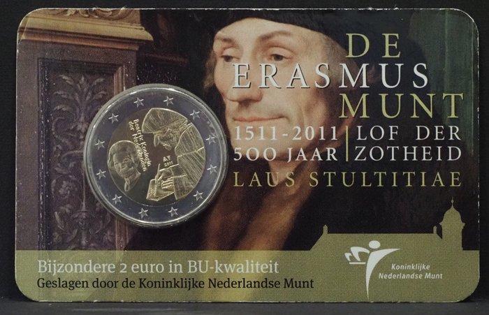 Nederland. 2 Euro 2011 BU De Erasmus munt in coincard., Postzegels en Munten, Munten | Europa | Euromunten