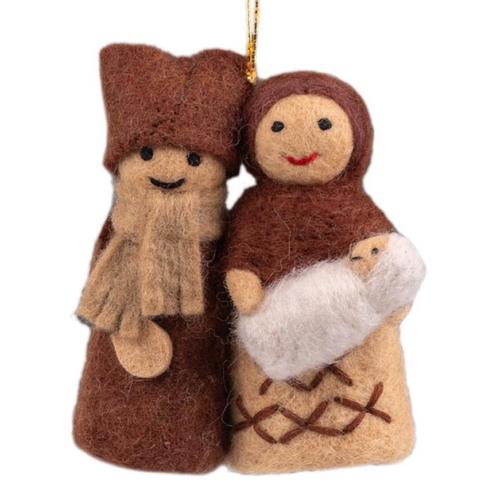 Hanger Vilt Kerst - Jozef en Maria Figuurtjes - Bruin - 11cm, Diversen, Kerst, Nieuw, Ophalen of Verzenden