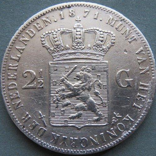 Nederland. Willem III. 2 1/2 Gulden 1871 (Zonder, Postzegels en Munten, Munten | Nederland