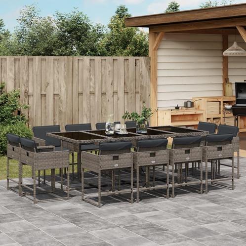 vidaXL 13-delige Tuinset met kussens poly rattan grijs, Tuin en Terras, Tuinsets en Loungesets, Tuinset, Nieuw, 2 zitplaatsen