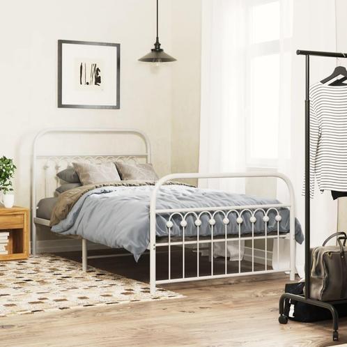 vidaXL Bedframe met hoofd- en voeteneinde metaal wit 100x190, Huis en Inrichting, Slaapkamer | Bedden, 100 cm, 190 cm of minder