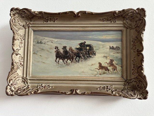 Naar Alfred Kowalski Russiche school (XX) - De wolven aanval, Antiek en Kunst, Kunst | Schilderijen | Klassiek