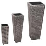 vidaXL Plantenbakken verhoogd 3 st poly rattan grijs, Kunststof, Verzenden, Minder dan 60 cm, Nieuw
