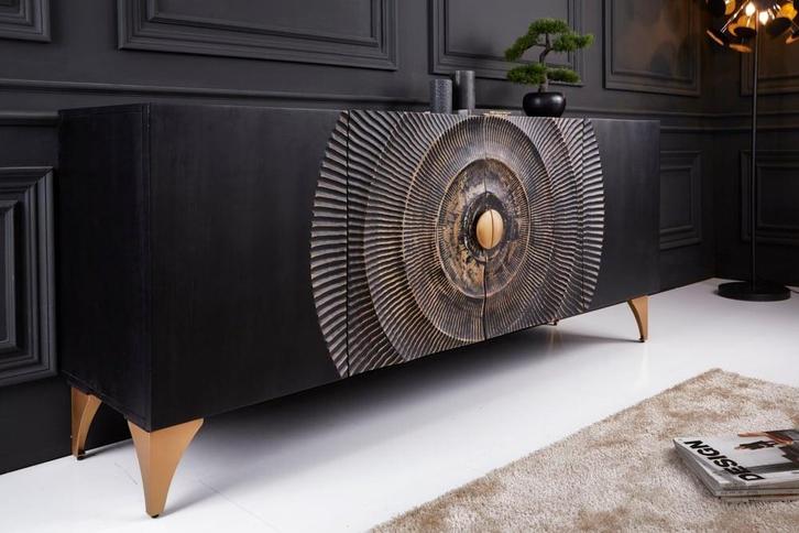 Handgemaakt dressoir GOLDEN SUNSET 180cm zwart goud, Huis en Inrichting, Kasten | Overige, Ophalen of Verzenden