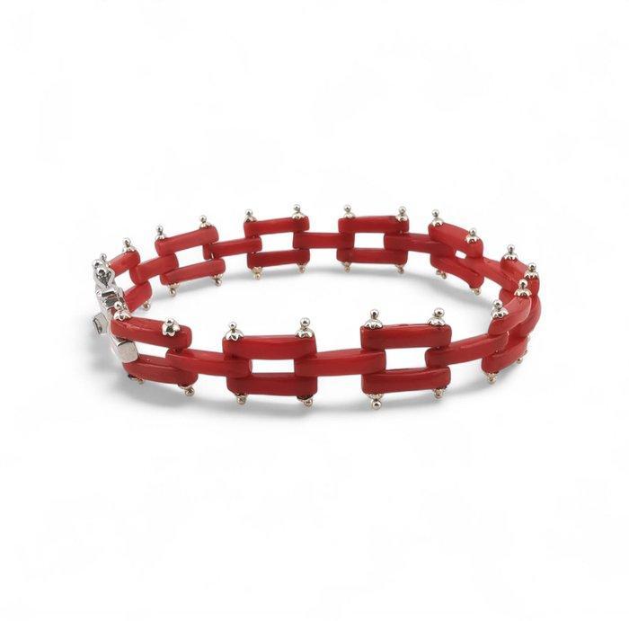Bloedkoraal - Zilver - Armband - met de hand gemaakt, Verzamelen, Mineralen en Fossielen