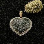 Gouden hart hanger met witte en blauwe diamanten | ca. 2,..., Sieraden, Tassen en Uiterlijk, Bedels, Ophalen of Verzenden, Gebruikt