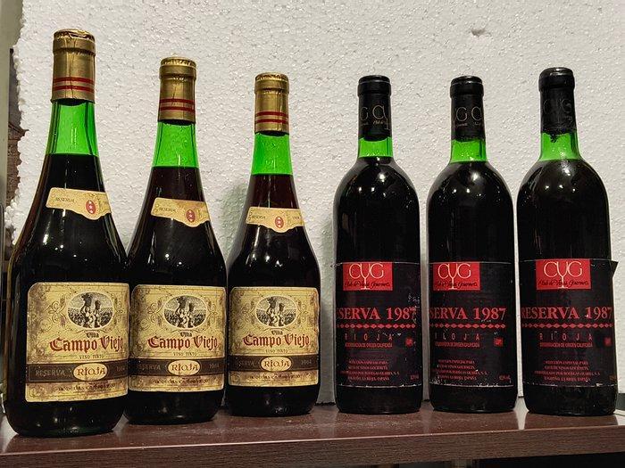 1964 Bodegas Campo Viejo x3 & 1987 Bodegas Olarra x3 - Rioja, Verzamelen, Wijnen