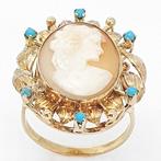 Ring - 18 karaat Geel goud -  0.08ct. tw. Turquoise, Nieuw