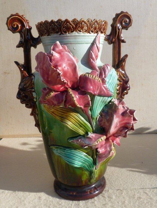 Ceramica Francese - vaso con Iris - Bloempot - Keramiek -, Antiek en Kunst, Antiek | Glas en Kristal