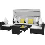 vidaXL 7-delige Loungeset met luifel poly rattan zwart, Nieuw, Loungeset, 7 zitplaatsen, Verzenden