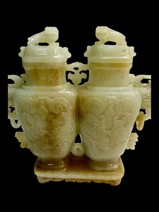 Doppia Potiche draghi Giada Nefrite - giada Nefrite - China, Antiek en Kunst, Antiek | Overige Antiek