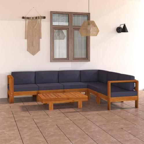 vidaXL 7-delige Loungeset met donkergrijze kussens, Tuin en Terras, Tuinsets en Loungesets, Loungeset, Nieuw, Hardhout, Verzenden
