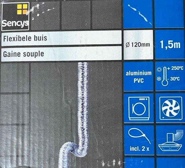 Sencys - Ventilatie Flexbuis Alu/PVC Ø 120 mm L 150 cm, Doe-het-zelf en Verbouw, Ventilatie en Afzuiging, Nieuw, Ophalen of Verzenden
