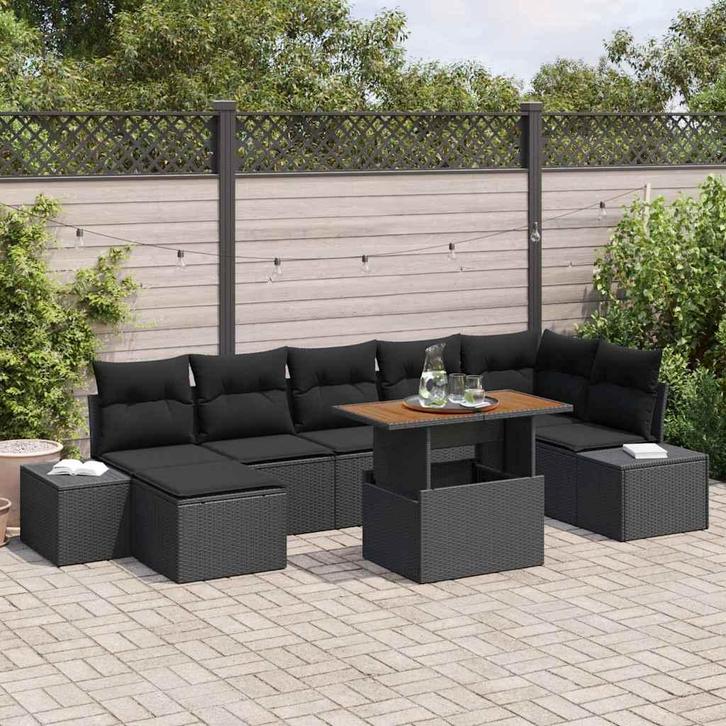 vidaXL Tuin Sofa Set met opslag 8 pcs Zwart Poly riet, Tuin en Terras, Tuinsets en Loungesets, Nieuw, Rotan, Verzenden