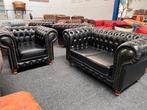 Chesterfield Set  2-Zits Bank + Fauteuil in Groen Vegan Leer, Huis en Inrichting, Ophalen, Zo goed als nieuw, CHESTERFIELD